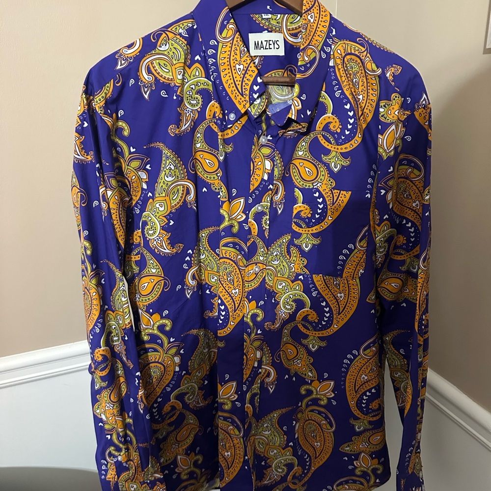 Men's Paisley Button Down Shirt - Vibrant Purple and Orange size 2XL